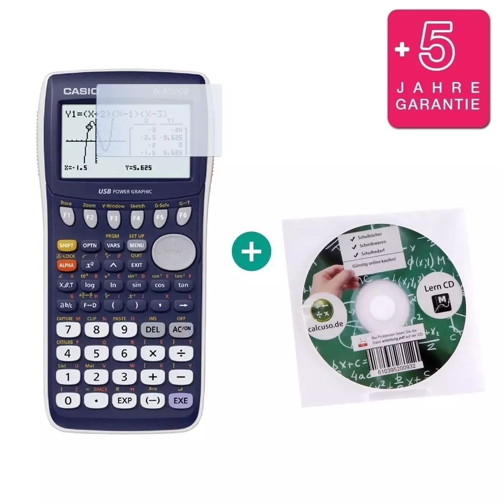 Casio FX 9750 GII $ BUNDLE: erweiterte Garantie + Lern-CD (Deutsch) + Schutzfolie