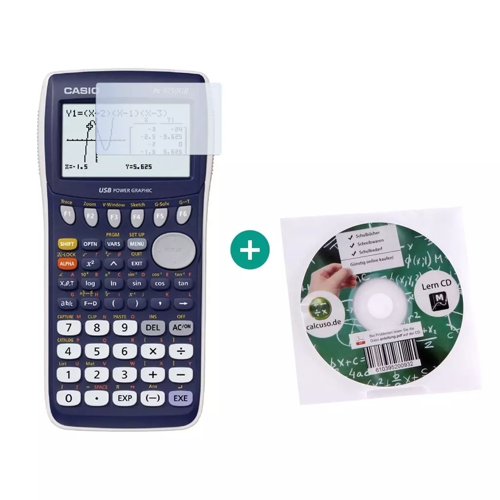 Casio FX 9750 GII $ BUNDLE: Schutzfolie + Lern-CD (Deutsch)
