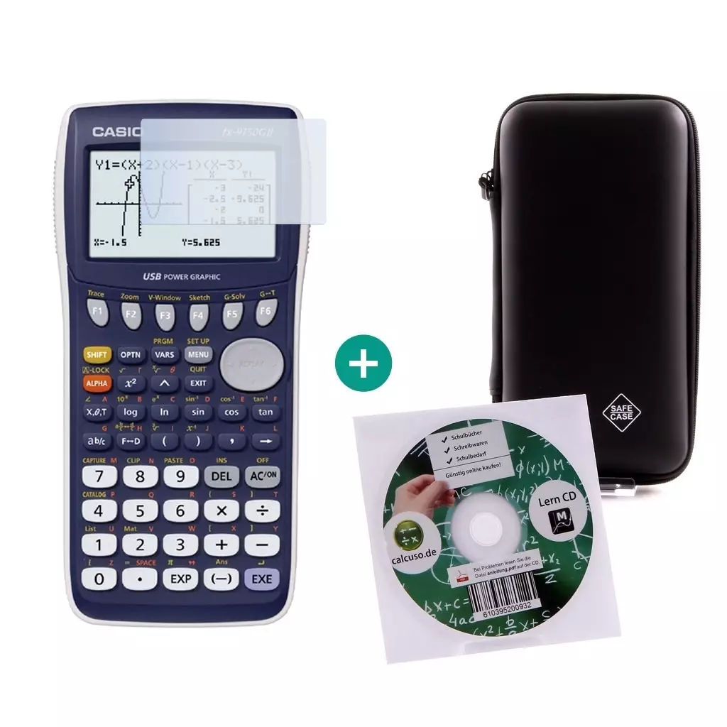 Casio FX 9750 GII $ BUNDLE: Schutztasche + Lern-CD (Deutsch) + Schutzfolie