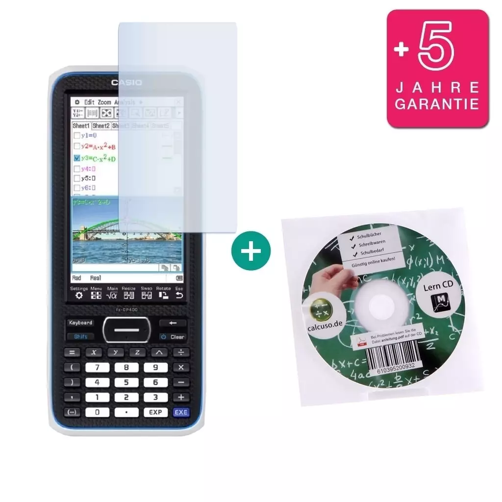 Casio FX CP 400 $ BUNDLE: erweiterte Garantie + Lern-CD (Deutsch) + Schutzfolie