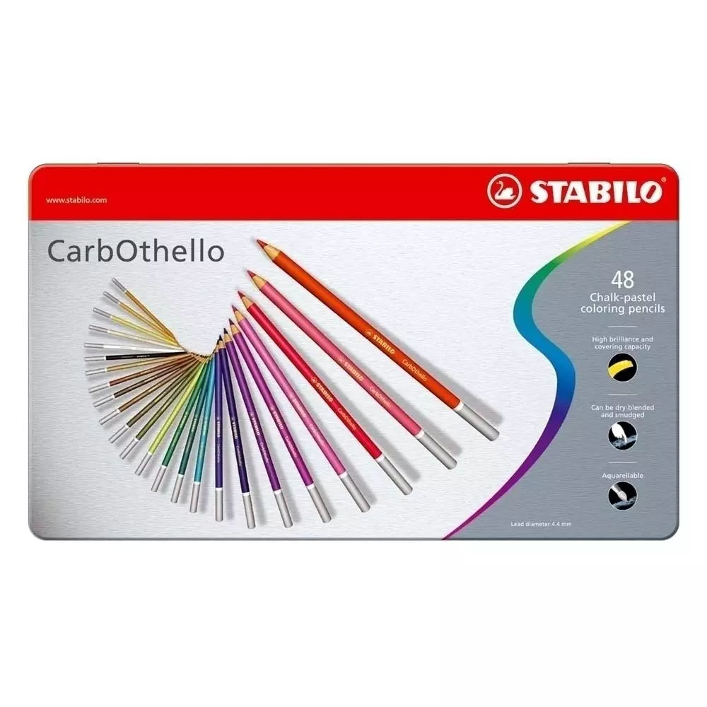 STABILO CarbOthello Metalletui Pastellkreidestift 48 Farben mit Spitzer, Radierer, Estompe