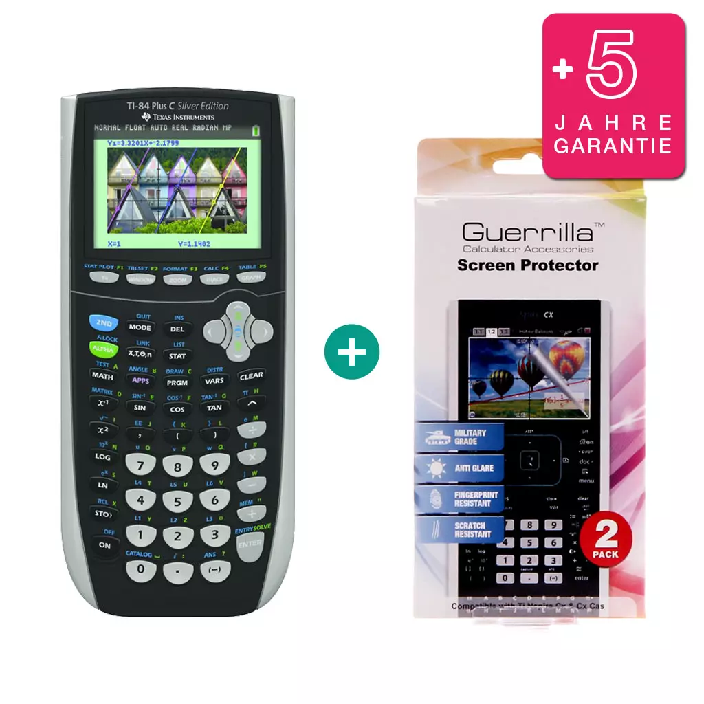 TI 84 Plus Colour Silver Edition $ BUNDLE: Displayschutzfolie + erweiterte Garantie