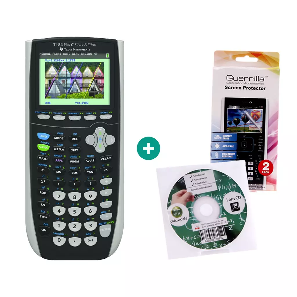 TI 84 Plus Colour Silver Edition $ BUNDLE: Displayschutzfolie + Lern-CD (Deutsch)