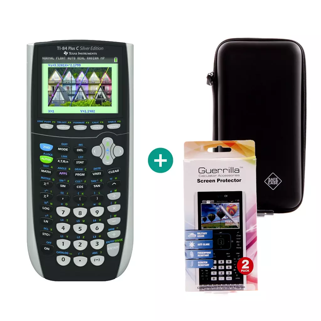 TI 84 Plus Colour Silver Edition $ BUNDLE: Displayschutzfolie + Schutztasche
