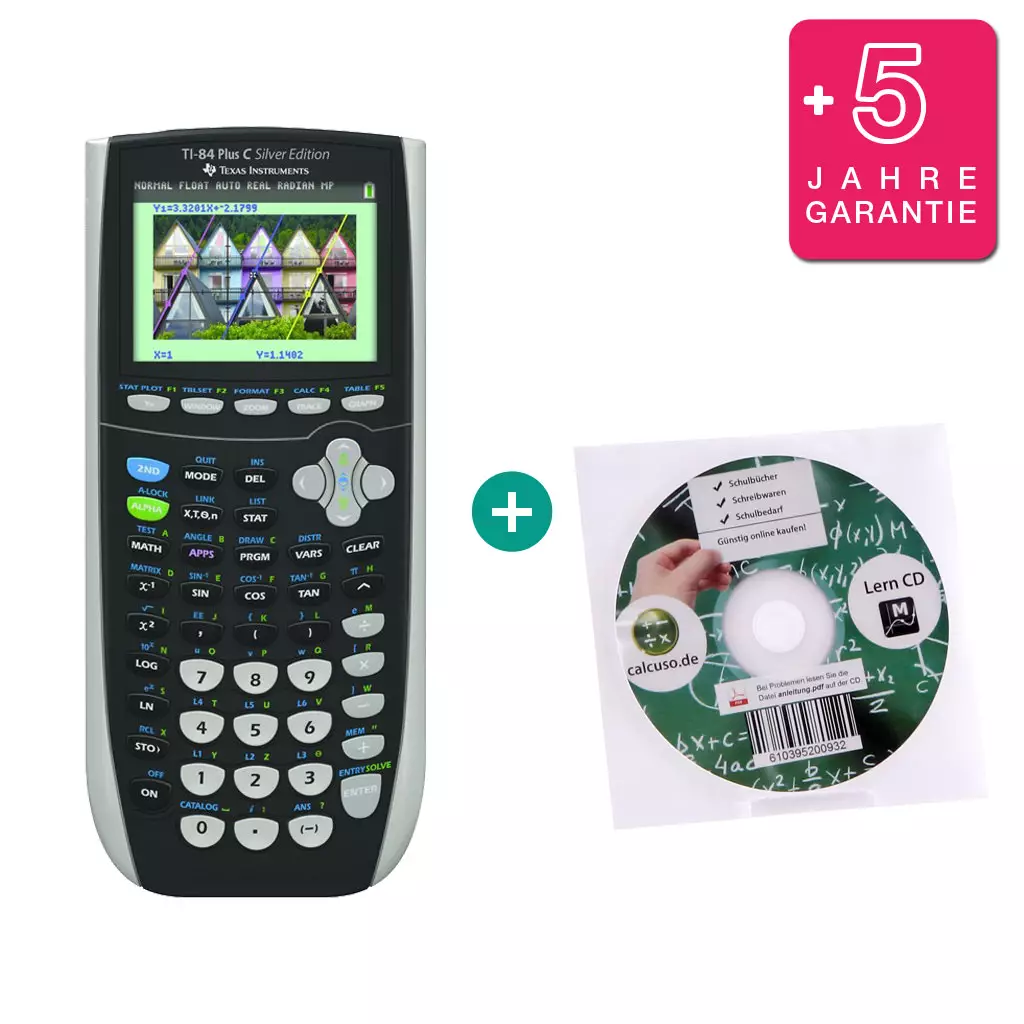 TI 84 Plus Colour Silver Edition $ BUNDLE: erweiterte Garantie + Lern-CD (Deutsch)