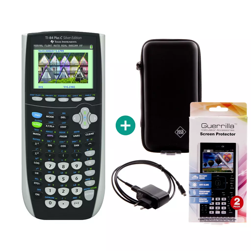 TI 84 Plus Colour Silver Edition $ BUNDLE: Ladegerät + Schutztasche + Displayschutzfolie 