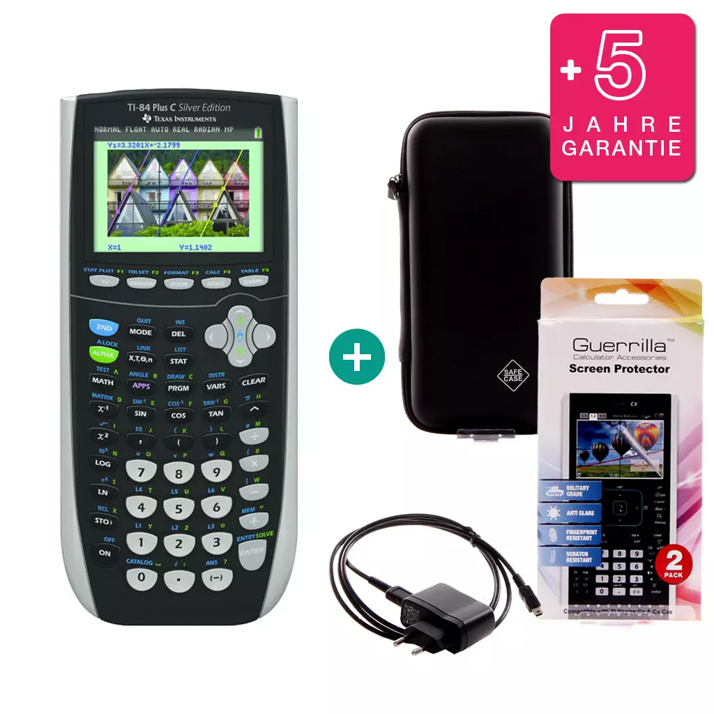 TI 84 Plus Colour Silver Edition $ BUNDLE: Ladegerät + Schutztasche + erweiterte Garantie + Displayschutzfolie 