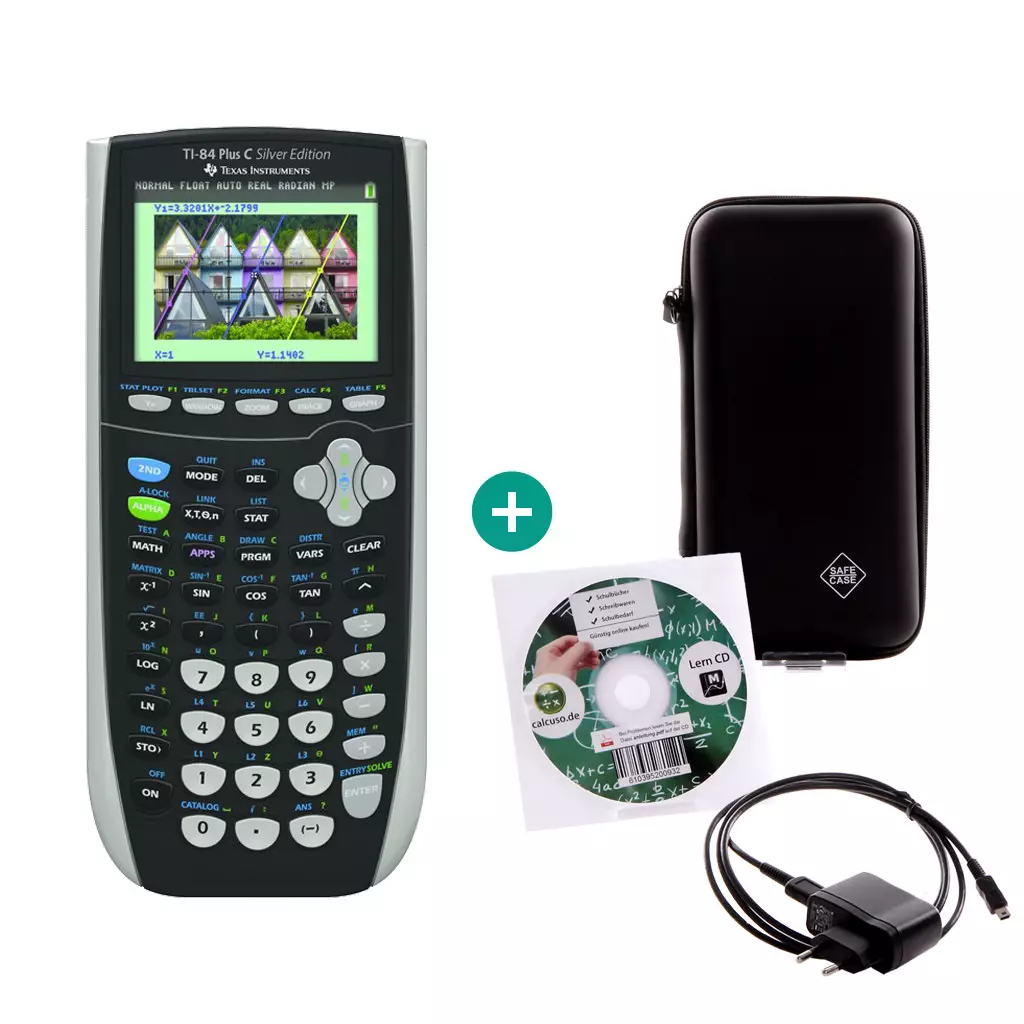 TI 84 Plus Colour Silver Edition $ BUNDLE: Ladegerät + Schutztasche + Lern-CD (Deutsch) 