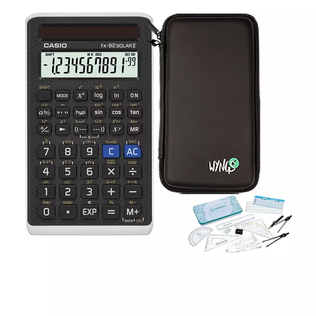 Casio FX 82 Solar II + Schutztasche + Geometrie Set 