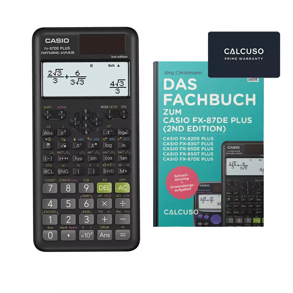 Casio FX-87DE Plus 2 + Fachbuch + Erweiterte Garantie