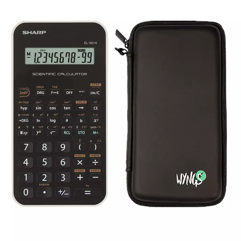 Sharp EL-501X Bianco con Custodia Protettiva WYNGS inclusa Nero - Calcolatrice Scientifica - Pacchetto Base