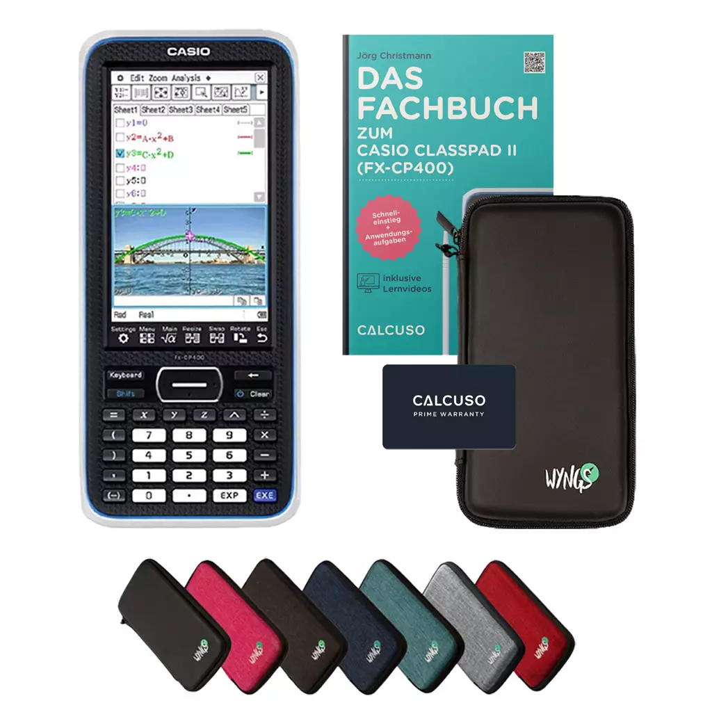 Casio Classpad II (fx-CP400) inkl. Schutztasche Schwarz & Fachbuch (176 Seiten, 17x24cm) – Grafikrechner – Smart Set
