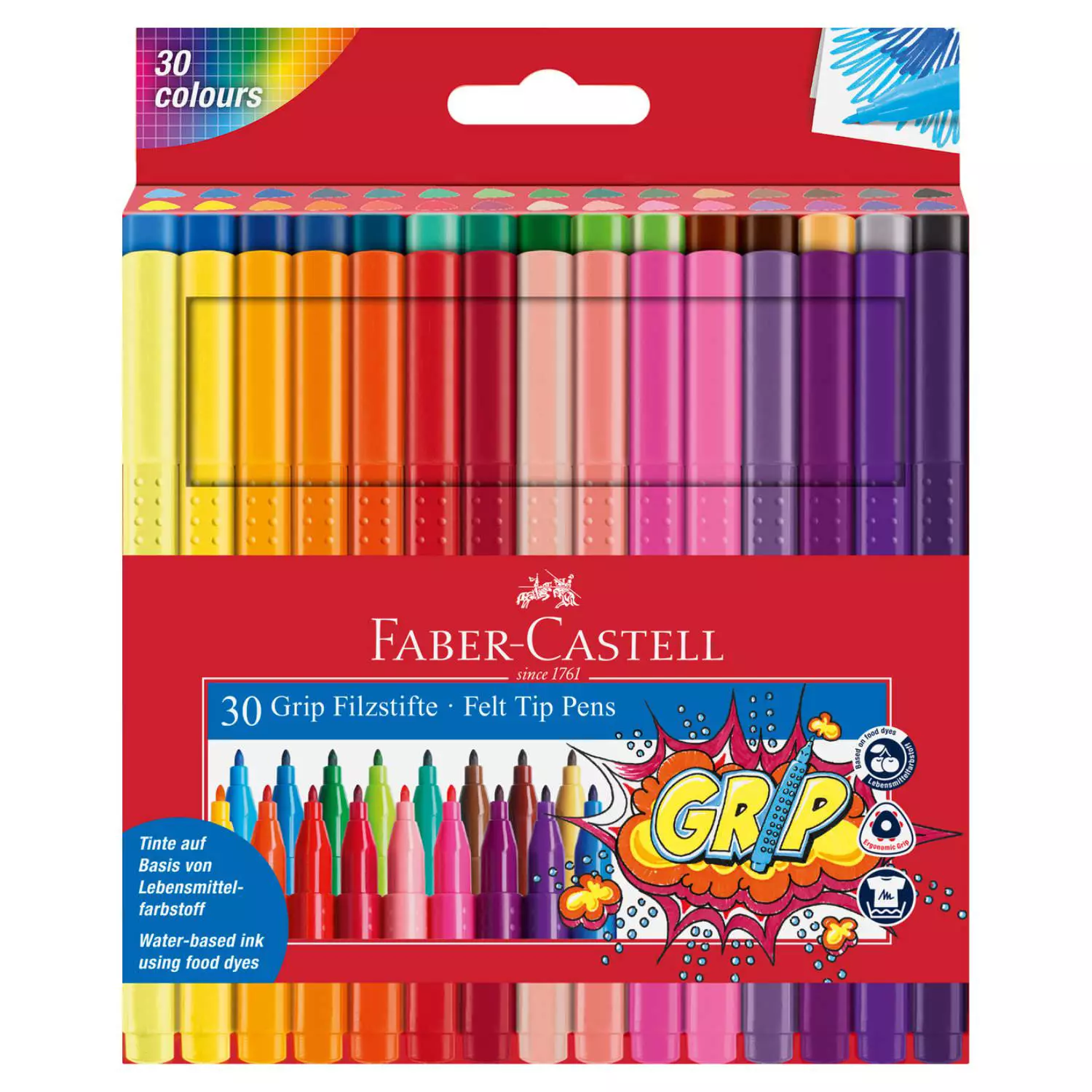 Faber-Castell Filzstifte Grip Colour, 30er Etui