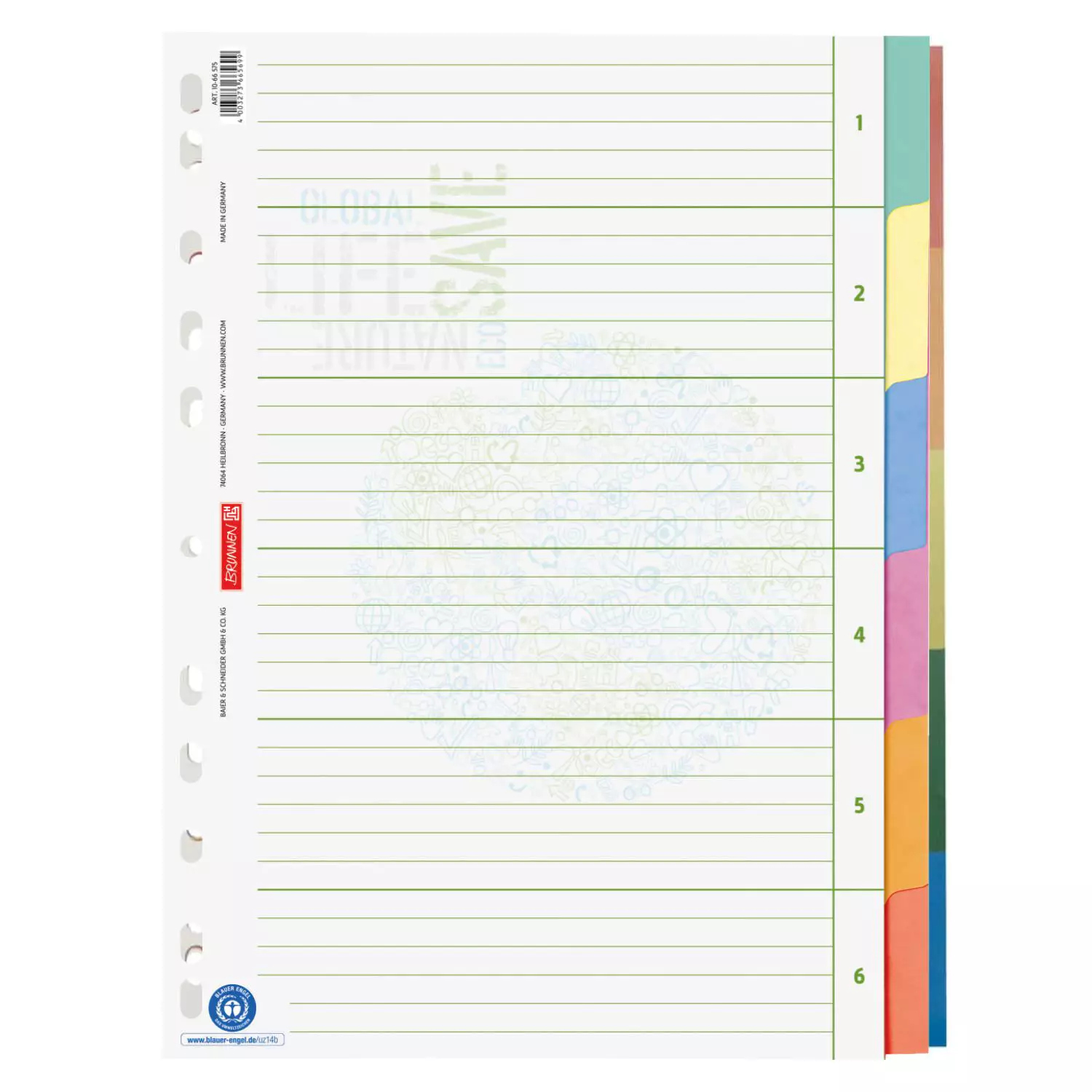 Brunnen Ordnerregister A4, 6-teilig, Blauer Engel