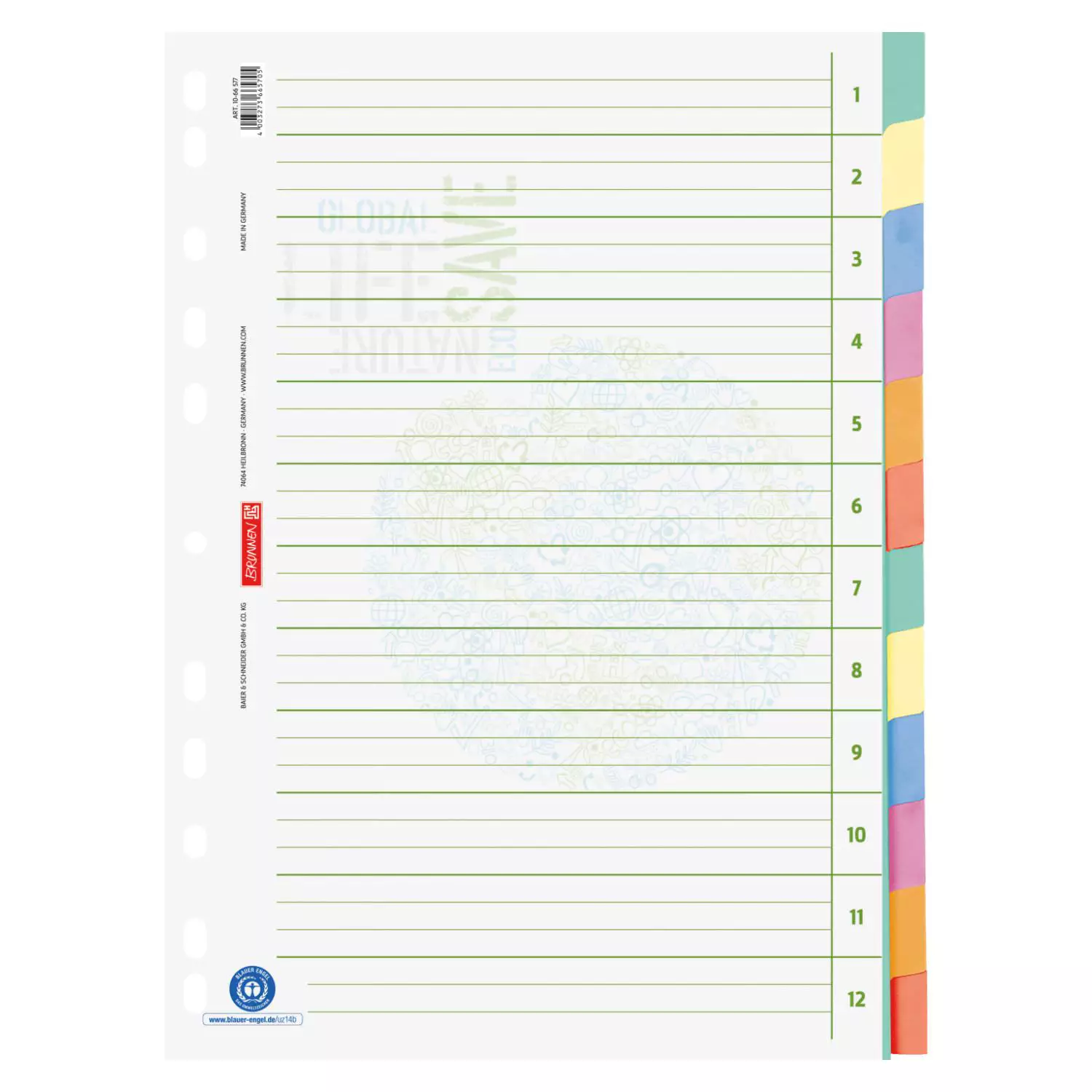 Brunnen Ordnerregister A4, 12-teilig, Blauer Engel