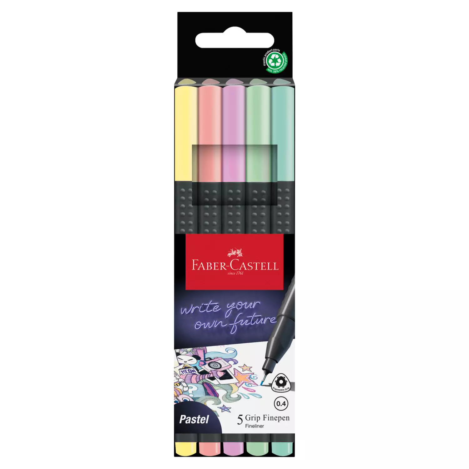 Faber-Castell Fineliner, Finepen Grip pastell, 5er Pack