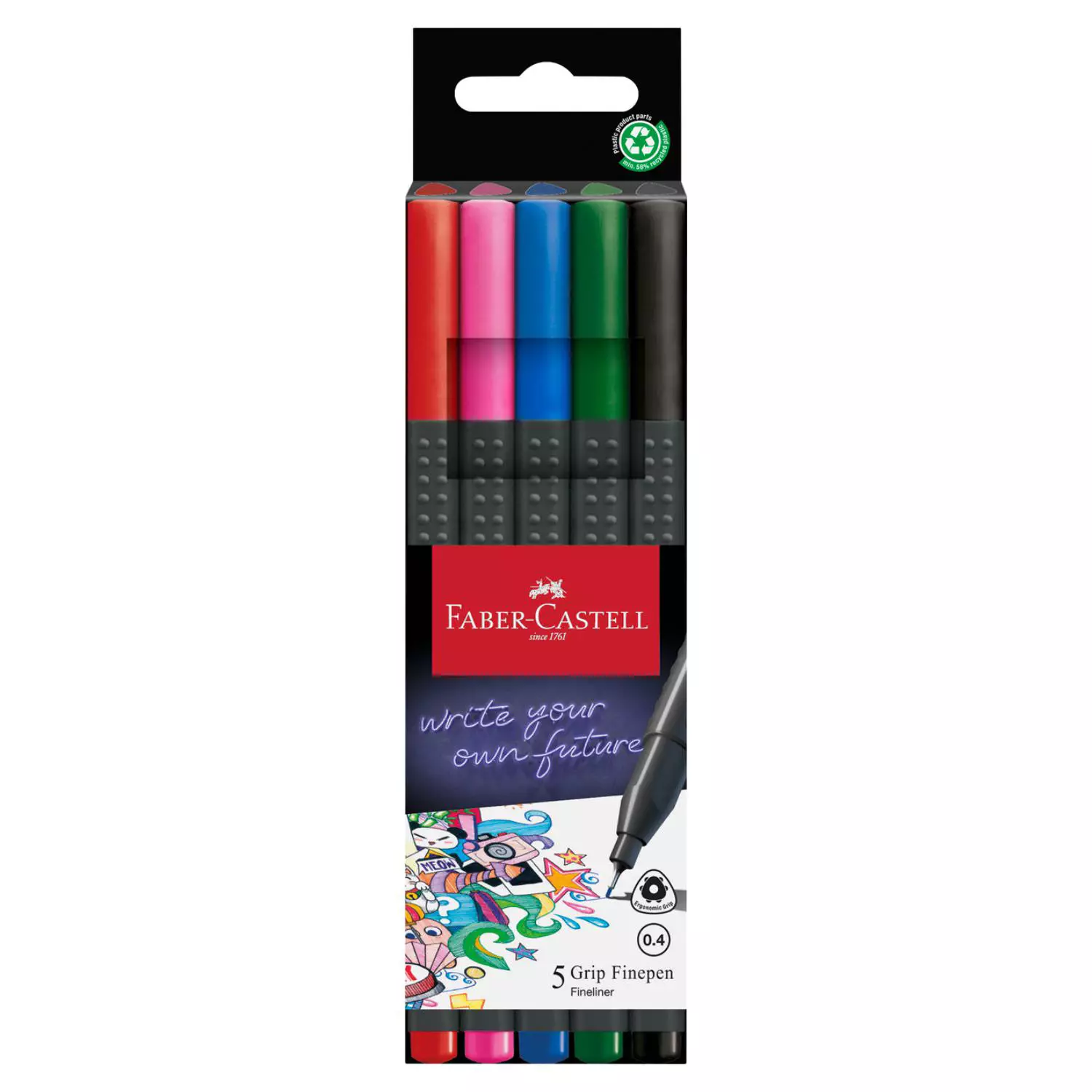 Faber-Castell Fineliner, Finepen Grip basic, 5er Pack