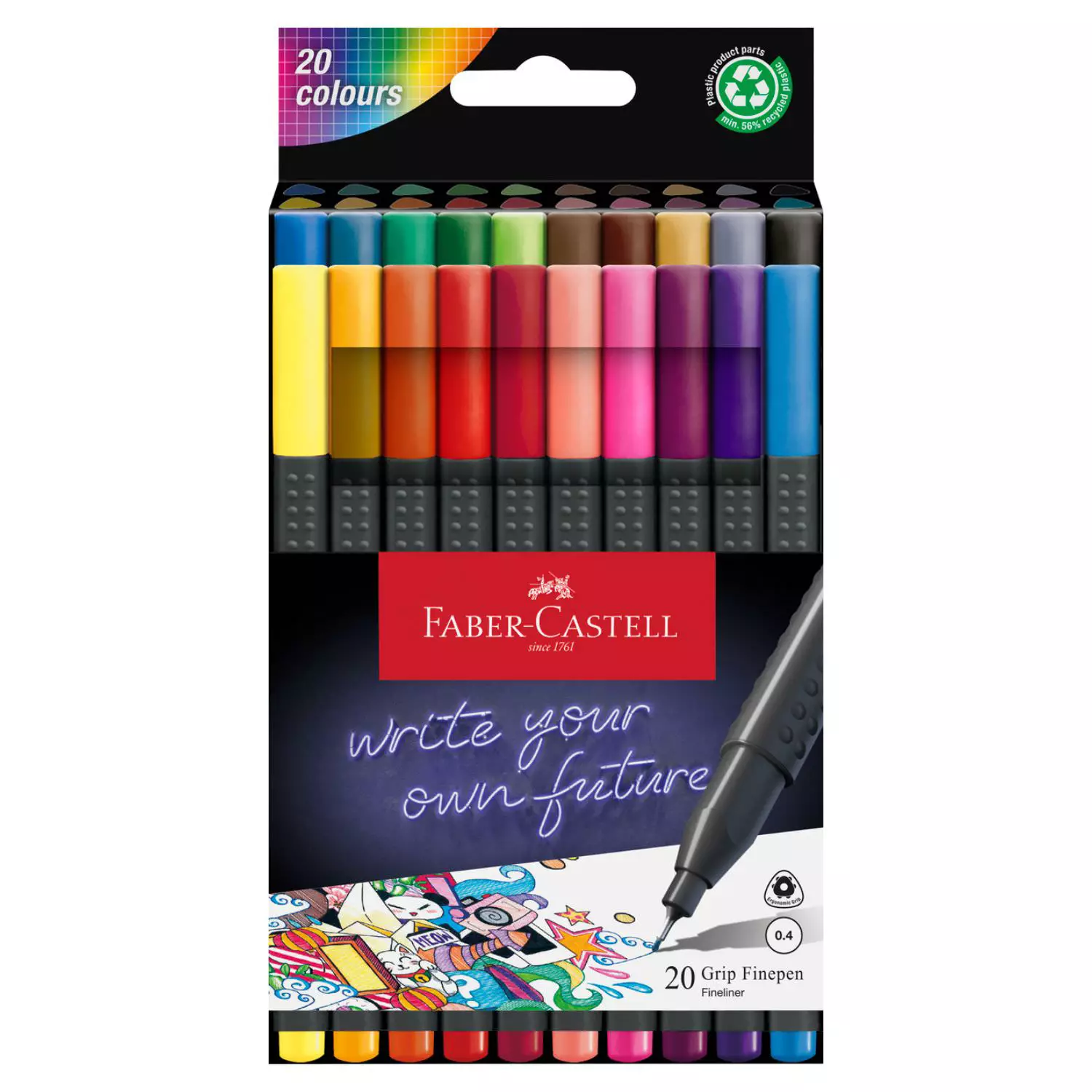 Faber-Castell Fineliner, Finepen Grip, 20er Pack