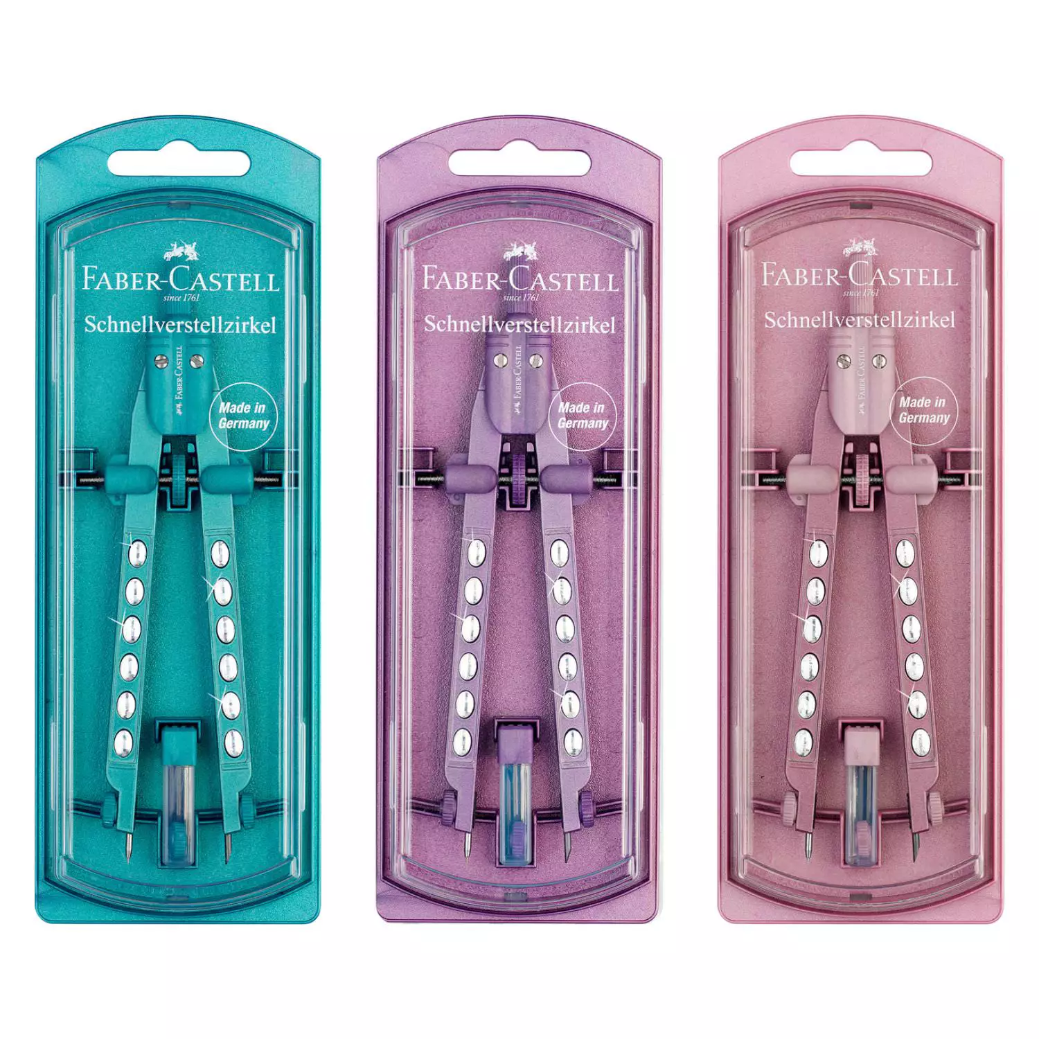 Faber-Castell Schulzirkel Sparkle, Factory, violet metallic/ocean metallic, keine Farbauswahl