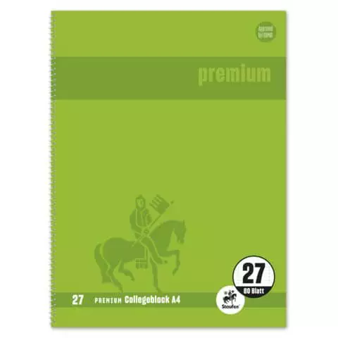 Staufen Premium Collegeblock Premium LIN 27 - A4, 80 Blatt, 90 g/qm, grün, liniert mit Doppelrand
