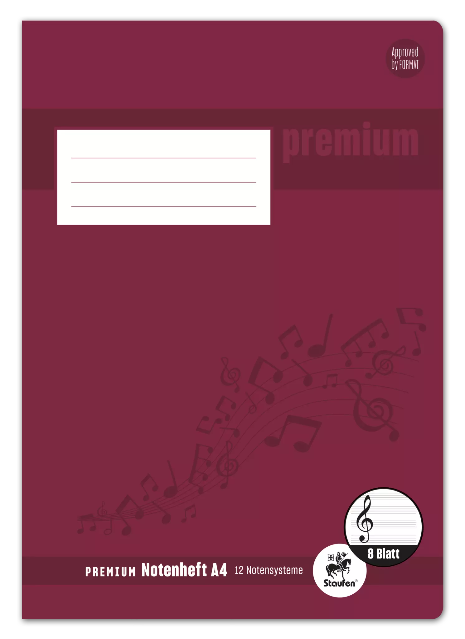 Staufen Premium Notenheft PREMIUM Academy - A4 hoch, 90 g/qm, 8 Blatt, 12 Notensysteme