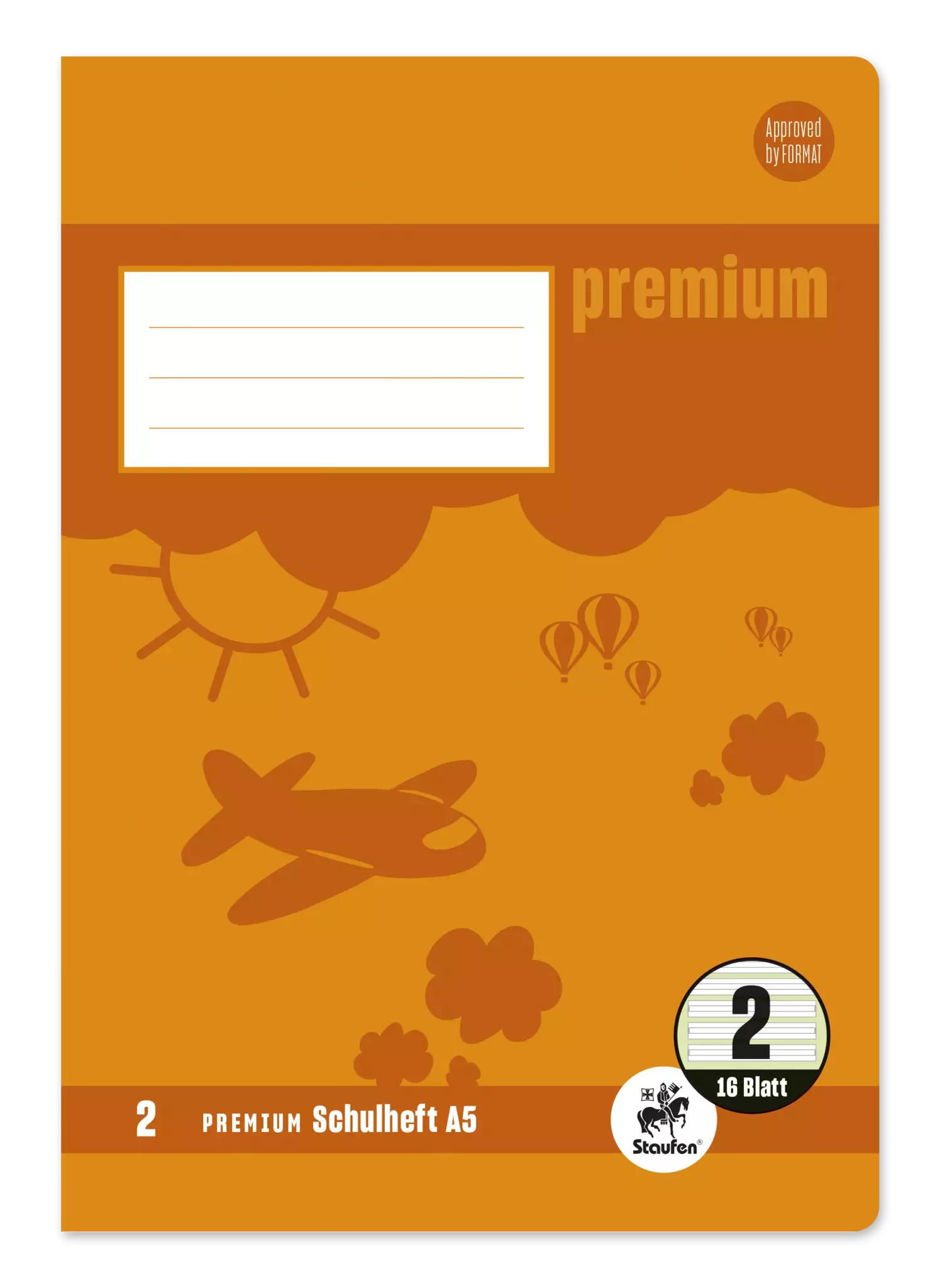 Staufen Premium Schulheft Lin2 A5 16 Blatt 90g/qm 4/4/4mm liniert farbig