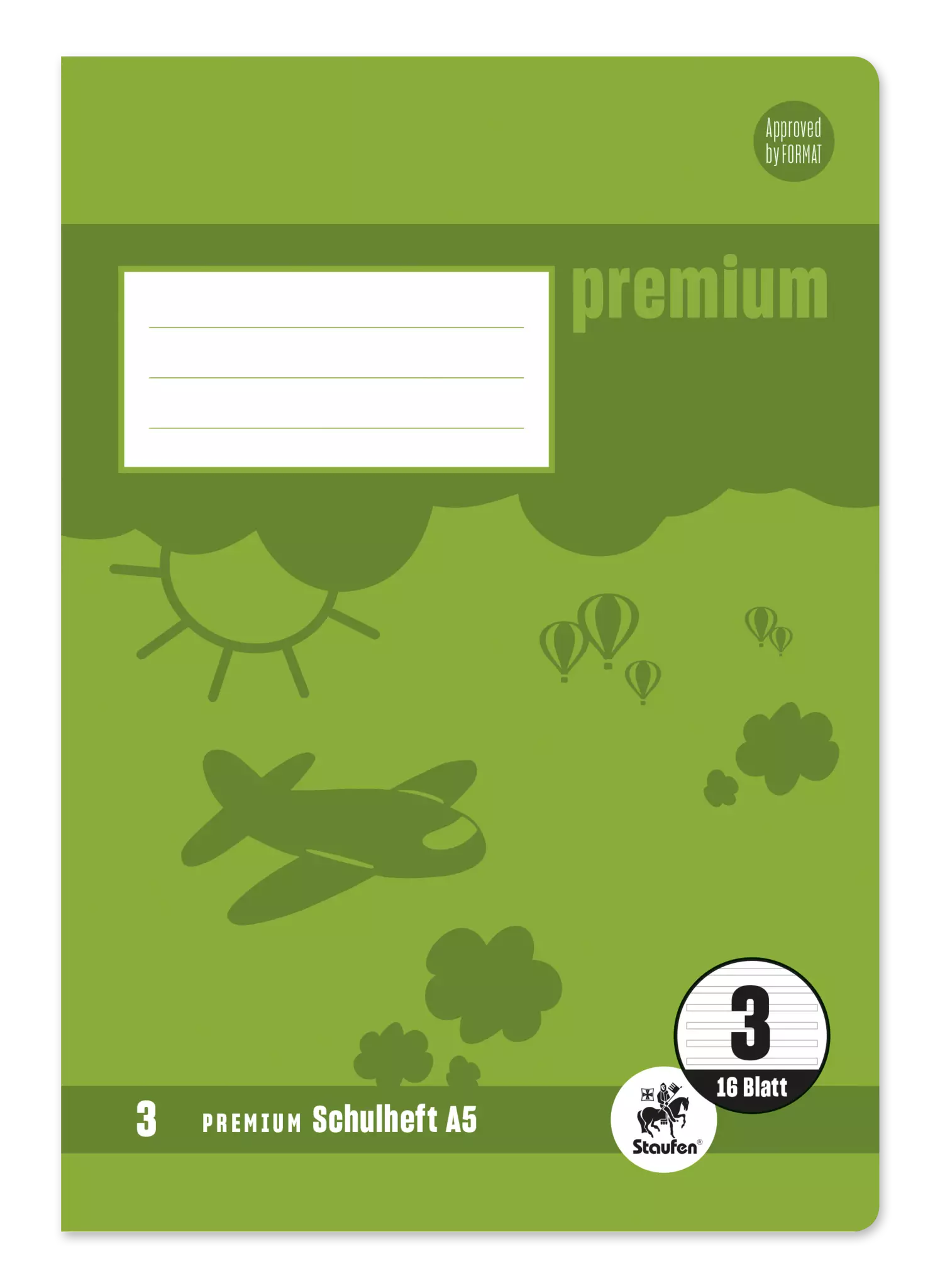 Staufen Premium Heft PREMIUM LIN 3 - A5, 16 Blatt, 90 g/qm, Doppel PREMIUM Linien