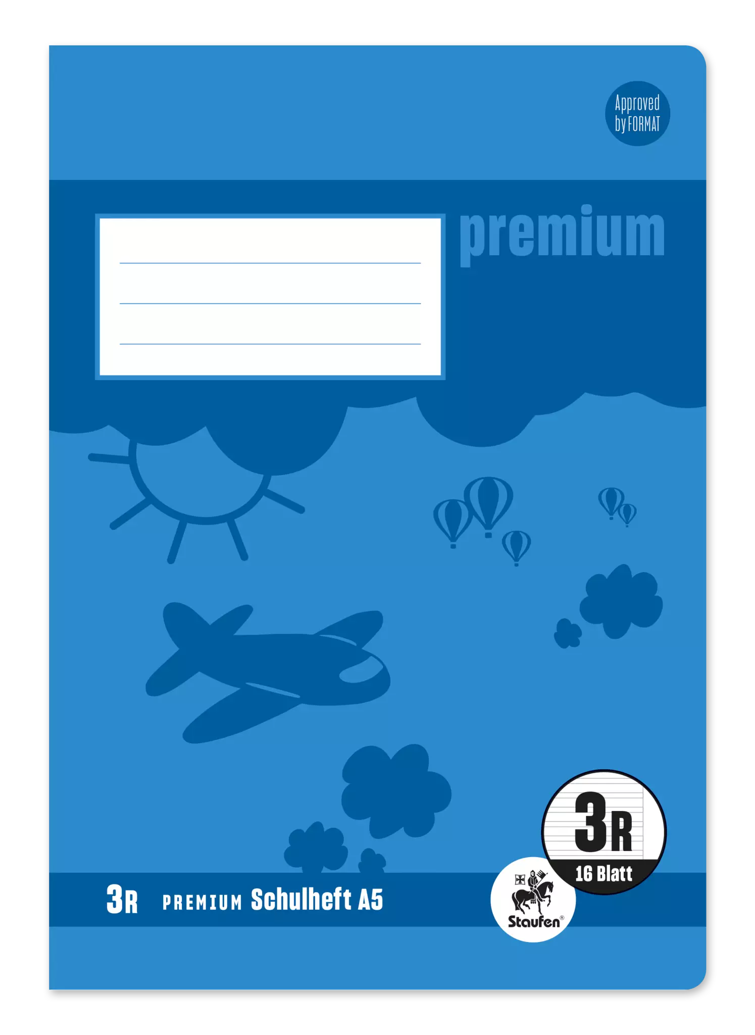 Staufen Premium Heft PREMIUM LIN 3R - A5, 16 Blatt, 90 g/qm, Doppellinien mit Rand