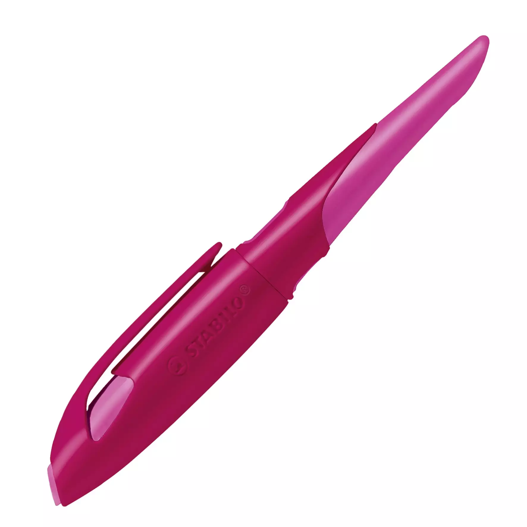 Stabilo Ergonomischer Schulfüller für Rechtshänder mit Standard-Feder M - EASYbirdy in beere/pink - Einzelstift - inklusive Patrone - Schreibfarbe blau (löschbar)