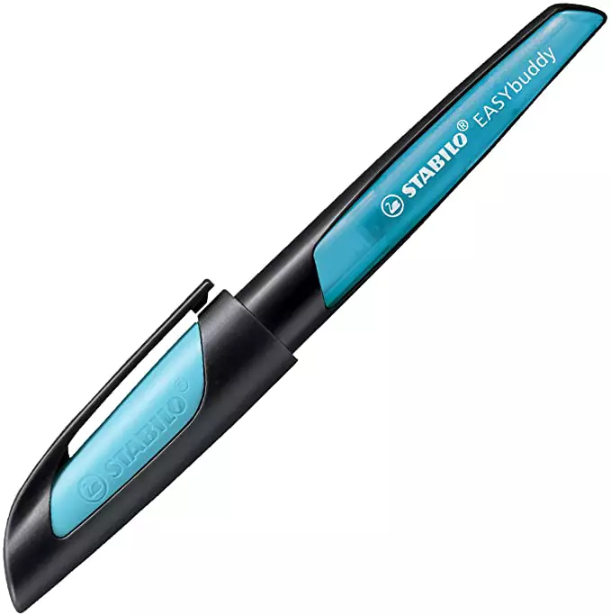 Stabilo Schulfüller mit Standard-Feder M - EASYbuddy in schwarz/himmelblau - Schreibfarbe blau (löschbar) - Einzelstift - inklusive Patrone