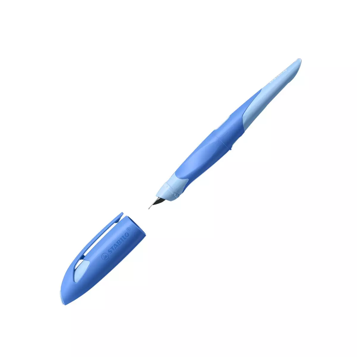 Stabilo Ergonomischer Schulfüller für Rechtshänder mit Anfänger-Feder A - EASYbirdy Pastel Edition in blau/hellblau - Einzelstift - inklusive Patrone - Schreibfarbe blau (löschbar)