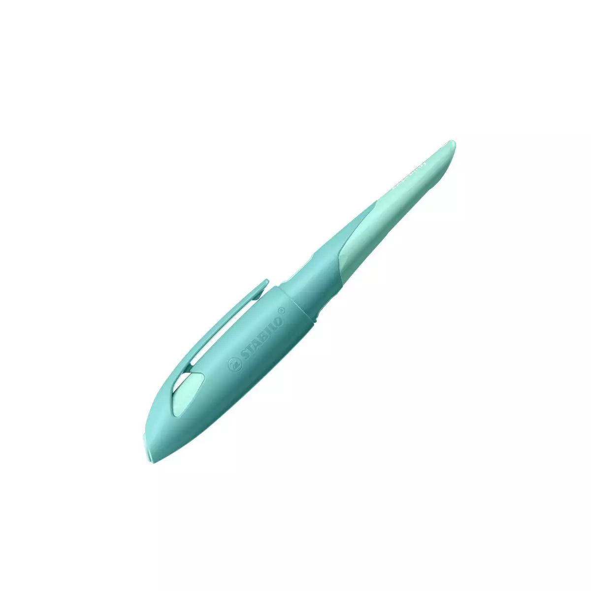 Stabilo Ergonomischer Schulfüller für Rechtshänder mit Anfänger-Feder A - EASYbirdy Pastel Edition in aqua grün/mint - Einzelstift - inklusive Patrone - Schreibfarbe blau (löschbar)