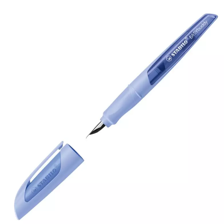 Stabilo Schulfüller mit Linkshänder-Feder L - EASYbuddy Pastel in Wolkenblau - Schreibfarbe blau (löschbar) - Einzelstift - inklusive Patrone