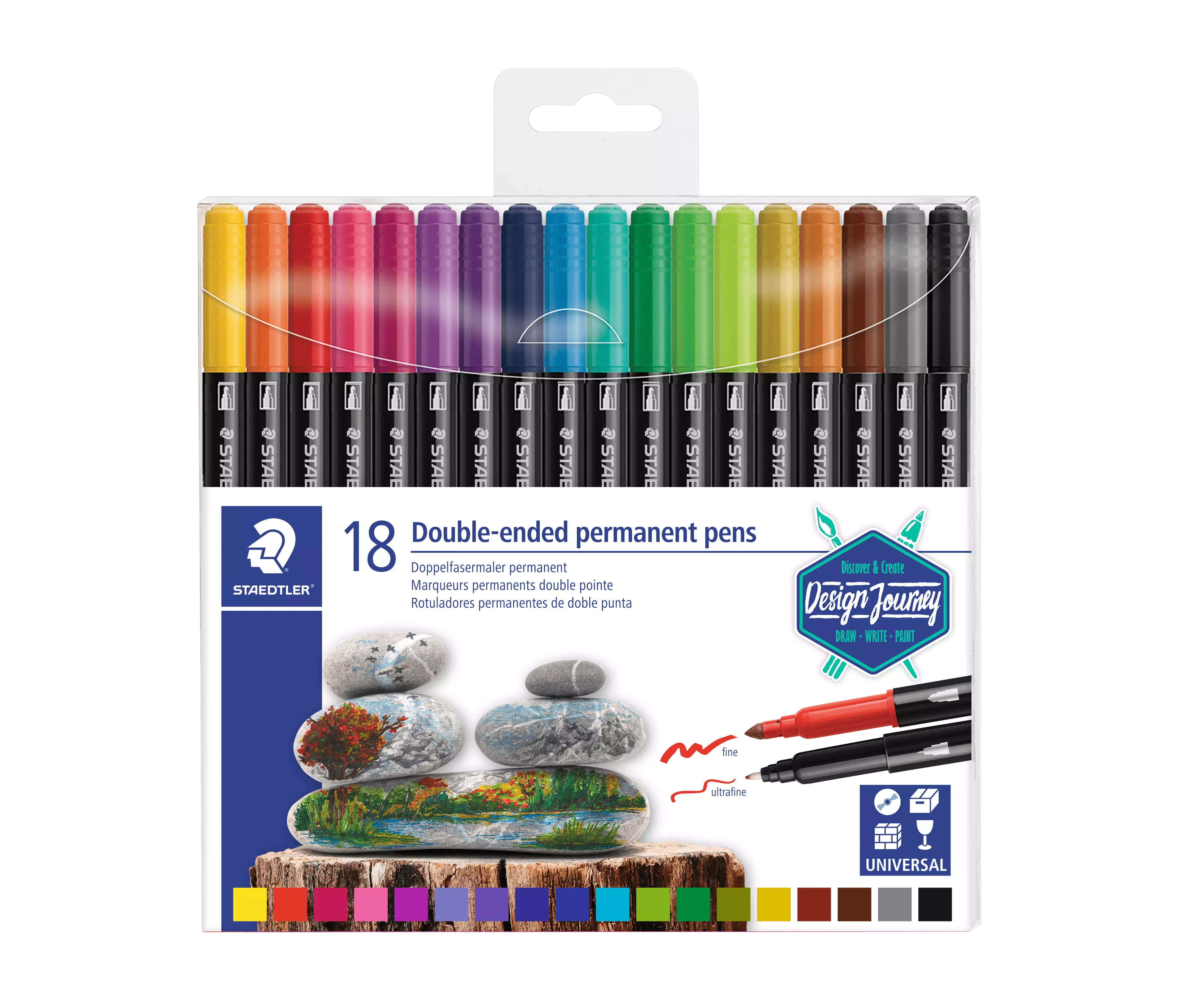 Staedtler Fasermaler permanent duo - 18 Farben, sortiert