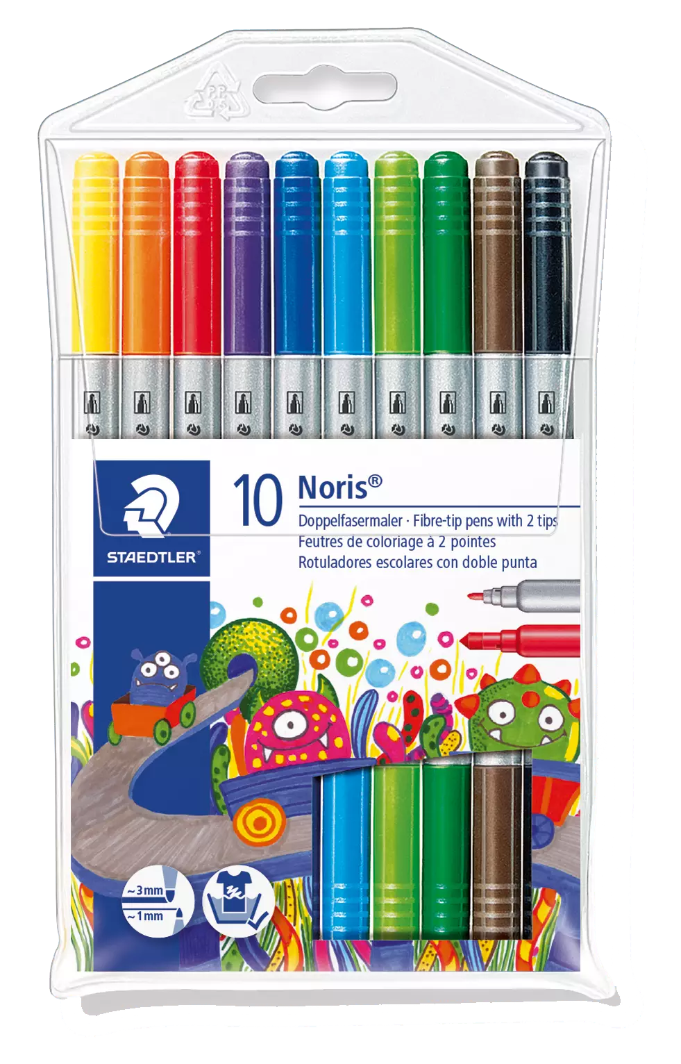 Staedtler Doppelfasermaler Noris Club®, 2 Spitzen: dünn 1,0 mm, dick 3,0 mm, 10 Farben