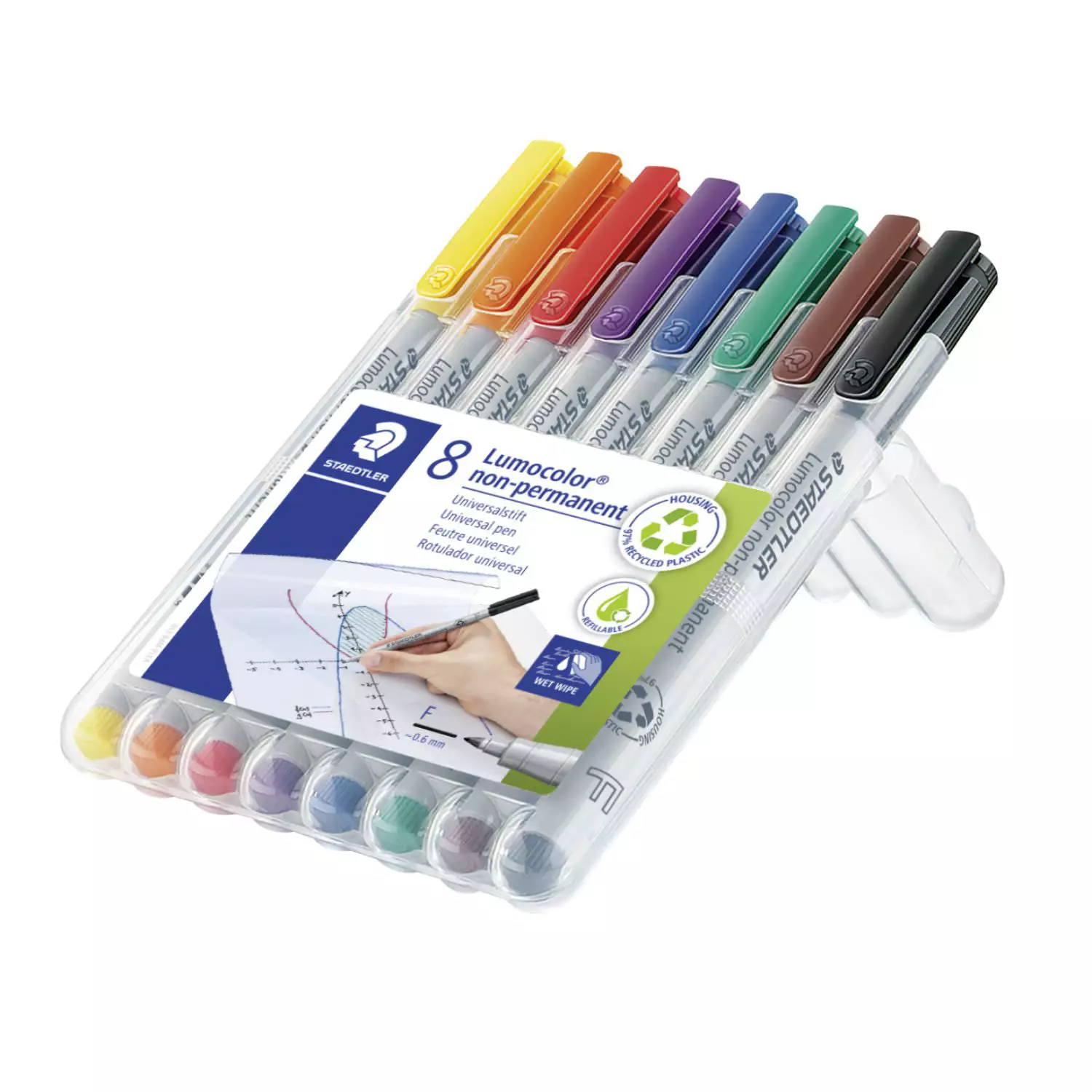 Staedtler 8 Lumocolor Folienstifte wasserlöslich, fein, Aufstellbox
