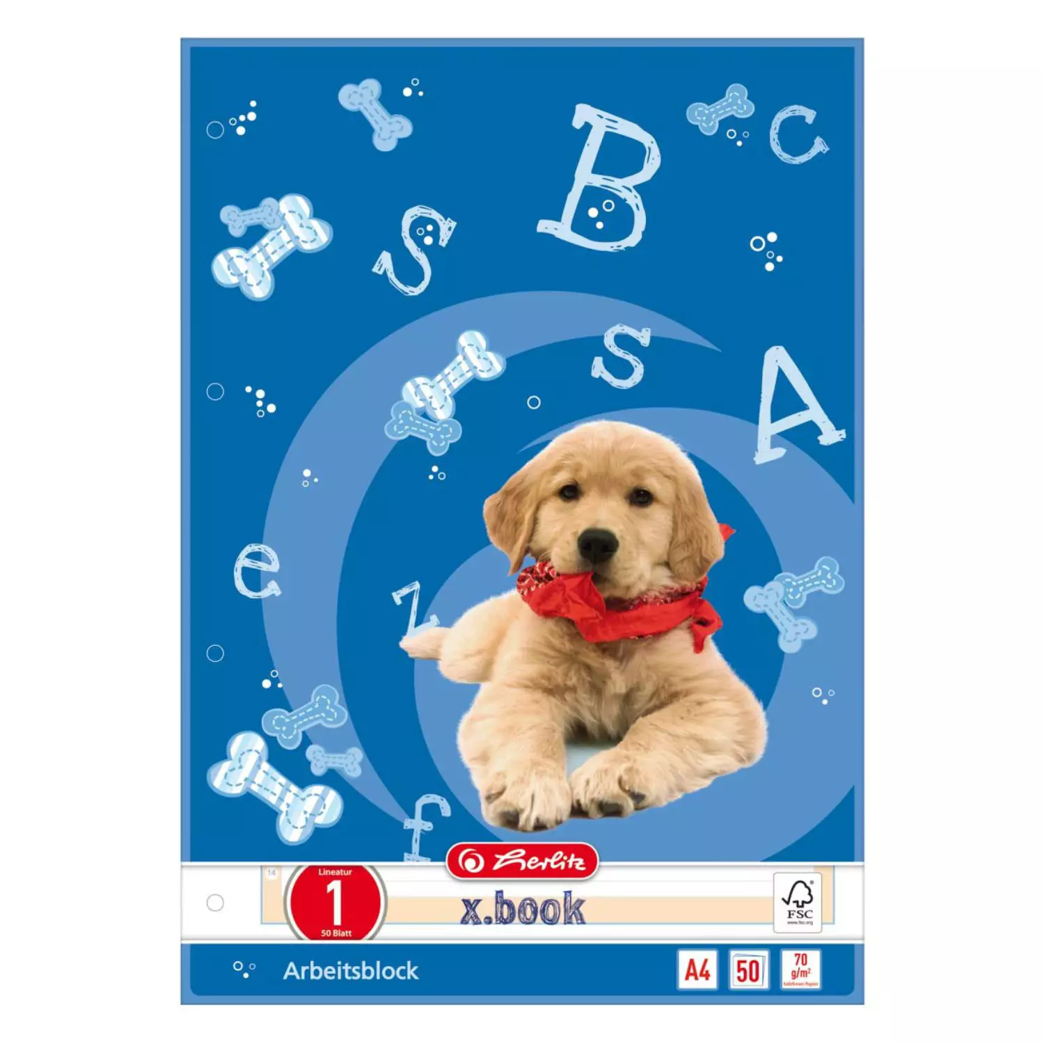 Herlitz Arbeitsblock Lineatur 1, 50 Blatt gelocht, A4