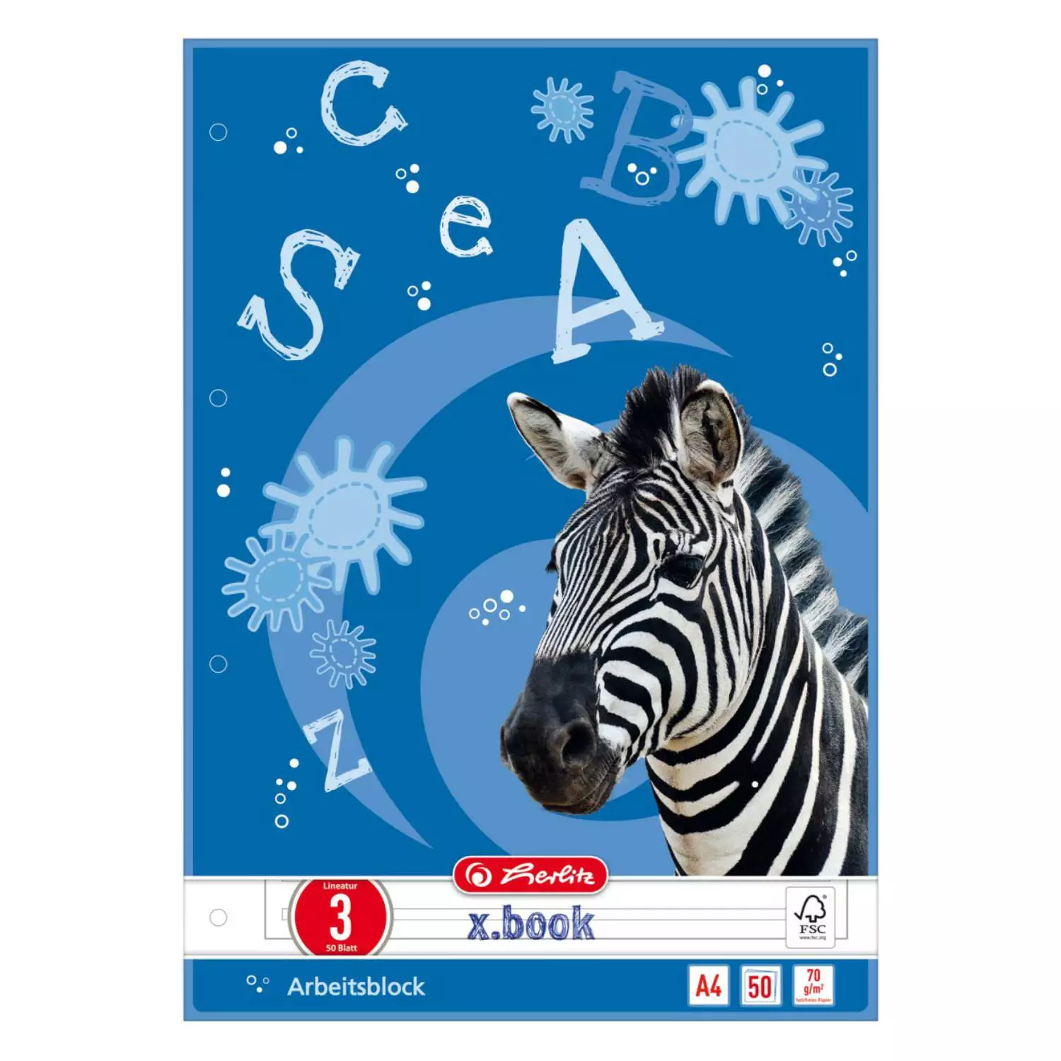 Herlitz Arbeitsblock Lineatur 3, 50 Blatt gelocht, A4