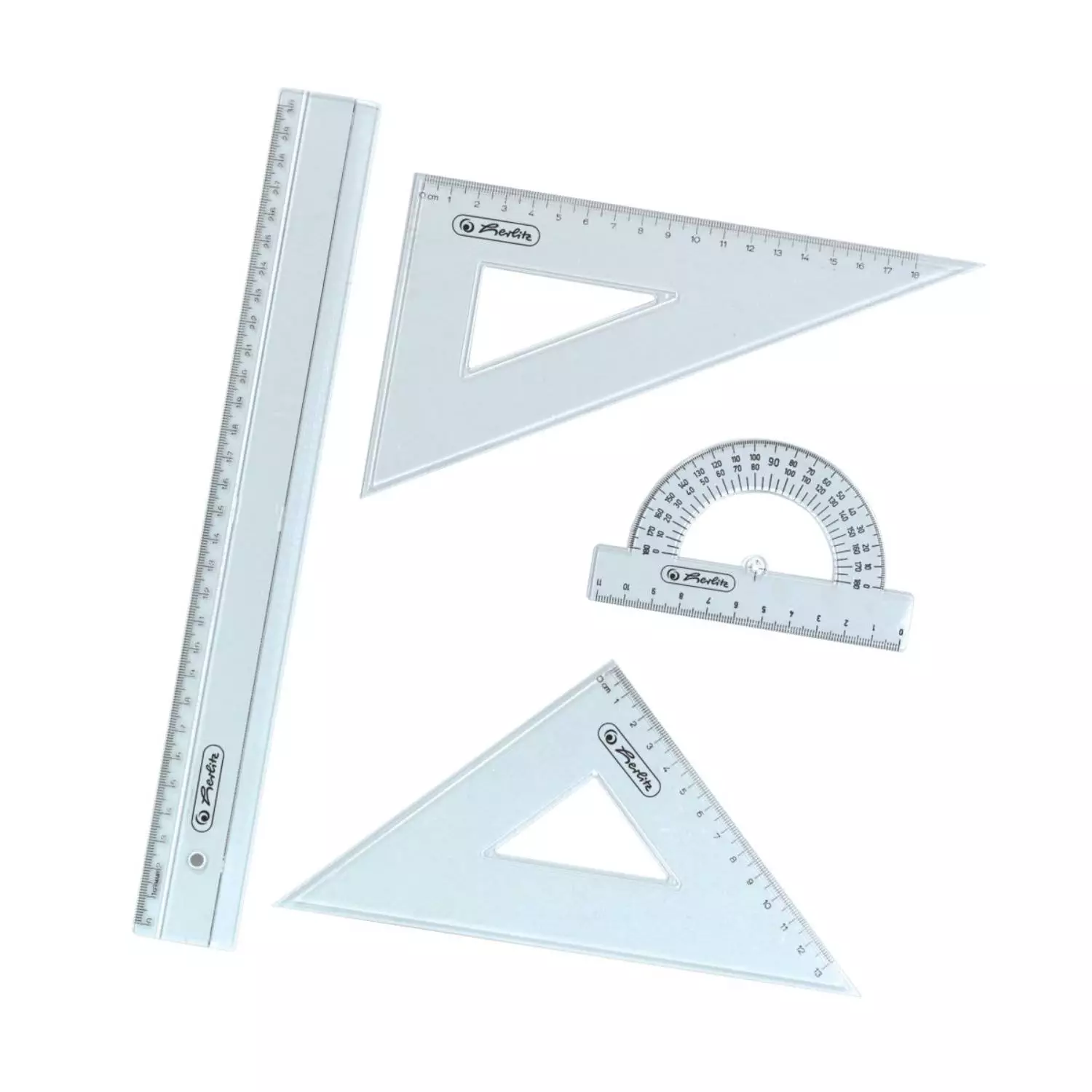 Herlitz Lineal-Set, 4-teilig, Lineal 30 cm, Winkelmesser, 2 Dreiecke