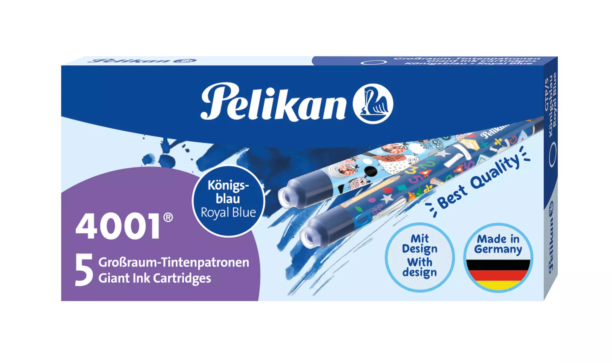 Pelikan Tintenpatrone 4001® GTP/5 - königsblau, Etui mit 5 bunt bedruckten Patronen