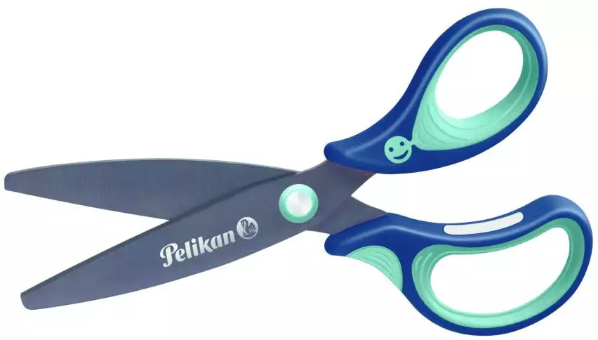 Pelikan griffix® Schulschere - 14 cm, blau, rund, inkl. Namenssticker, Blisterkarte