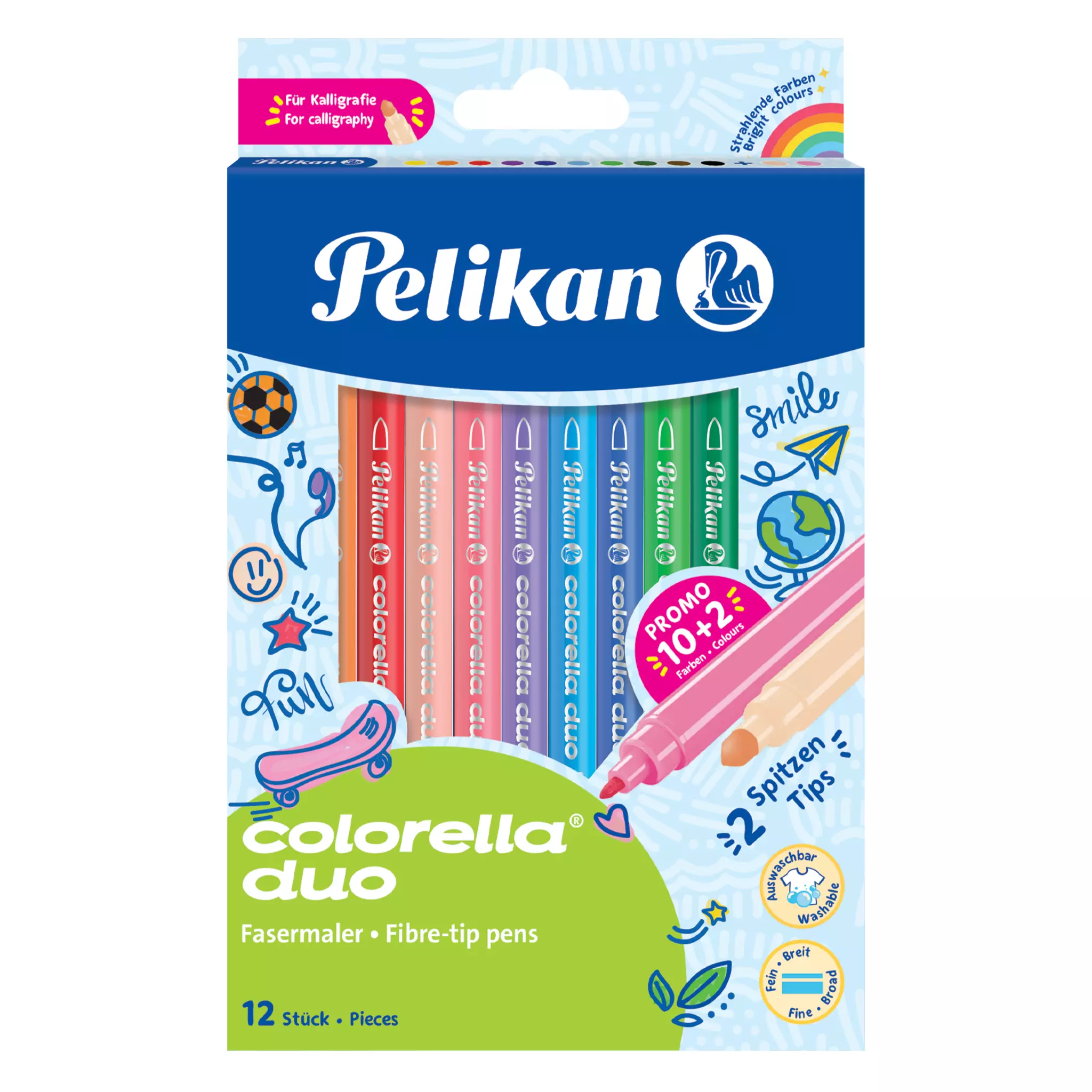 Pelikan Doppelfasermaler Colorella® duo - 12 Farben, 1 mm und 2 mm, sortiert