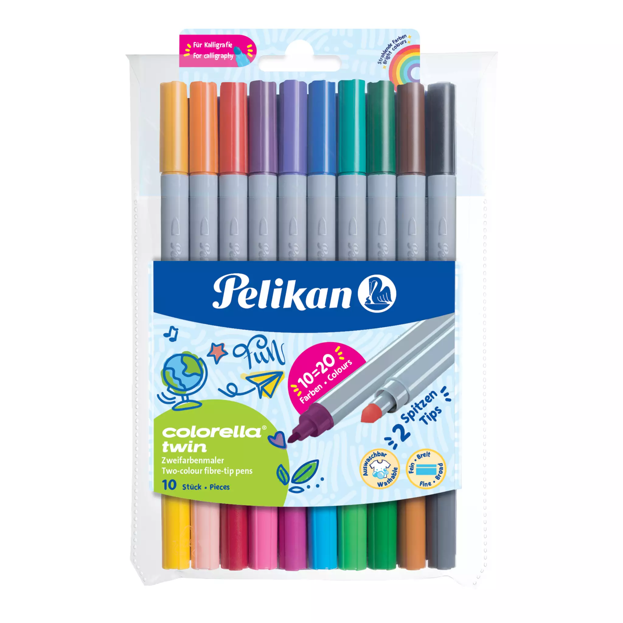Pelikan Doppelfasermaler Colorella® twin - 10 Farben, 1 mm und 2 mm, sortiert