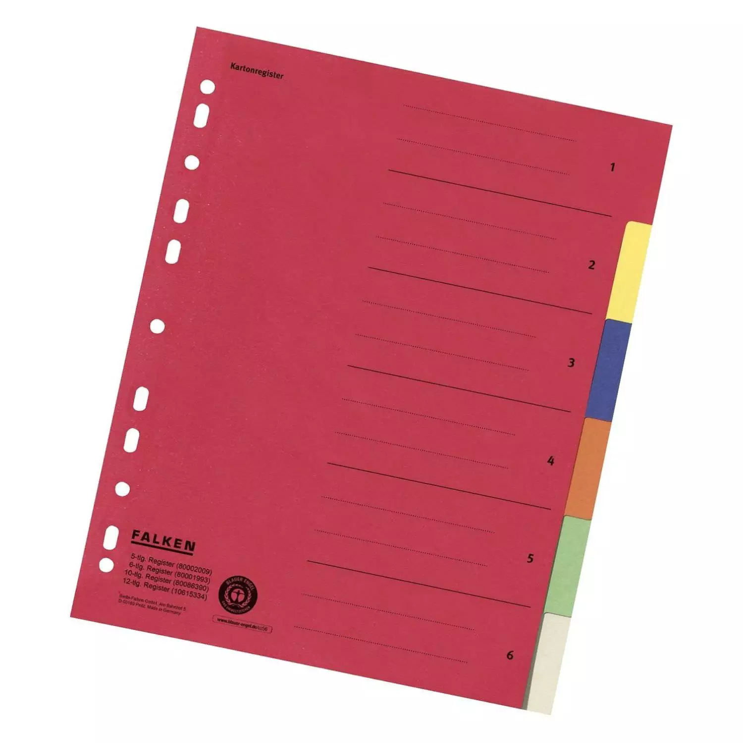 Falken Kartonregister A4 überbreit, 6-teilig, Blauer Engel
