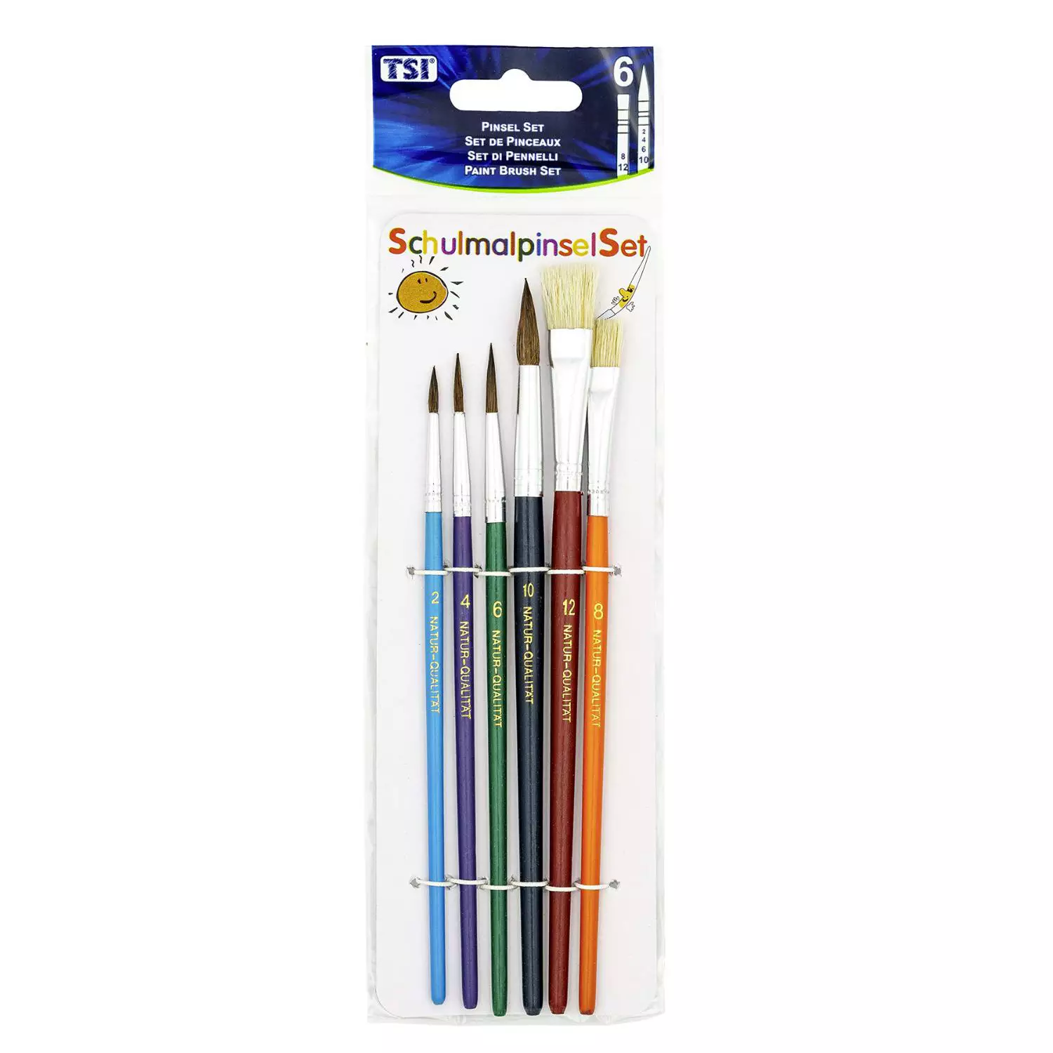 TSI 6er Pinselset: 4x Haar + 2x Borste, bunt