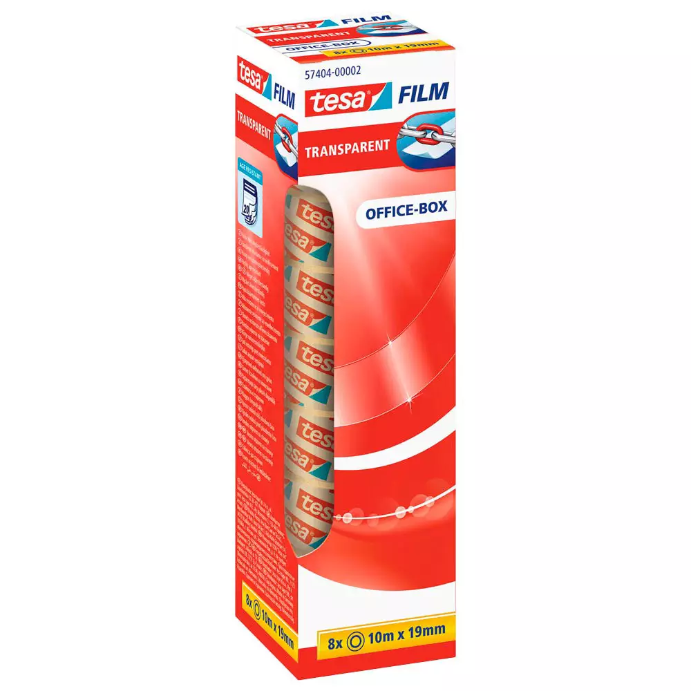 Tesa Klebefilm Office Box - transparent, 19 mm x 10 m, 8 Rollen