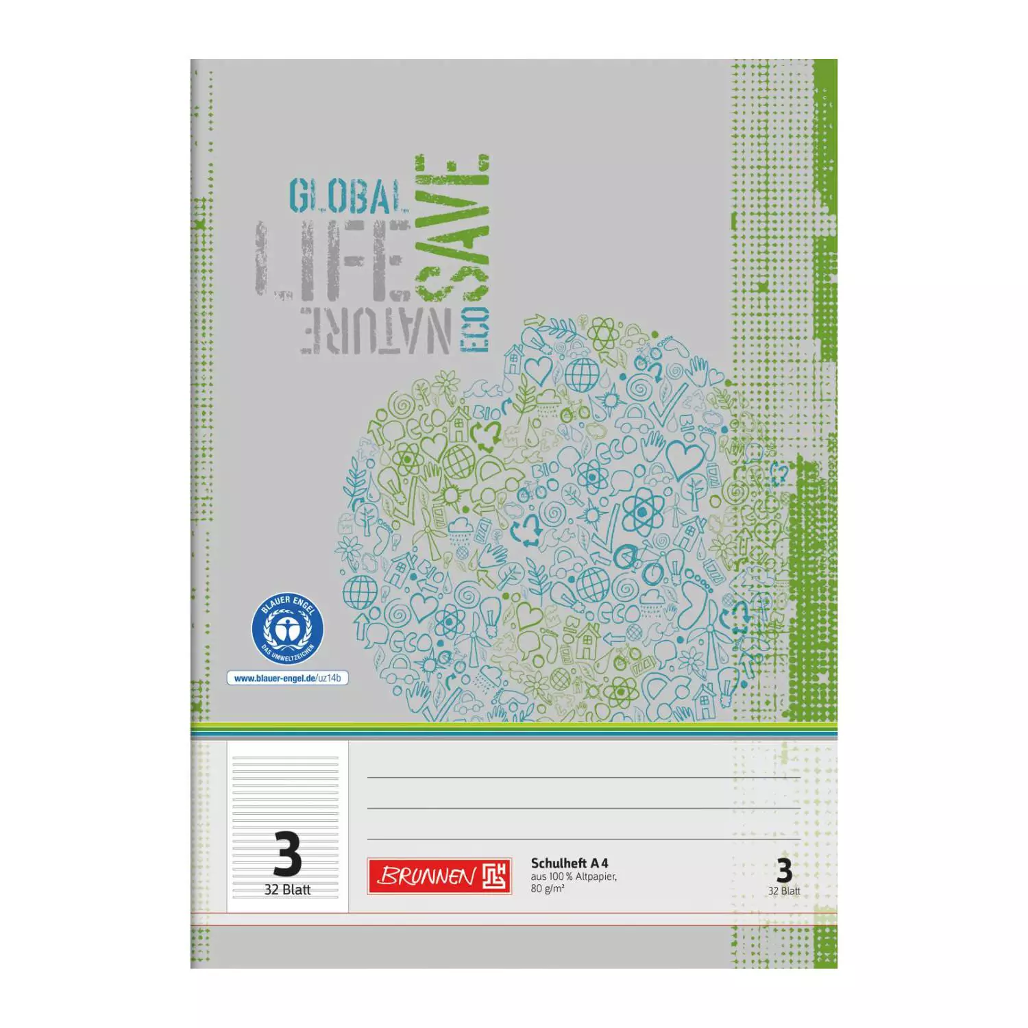 Brunnen Recycling Doppelheft A4, Lineatur 3