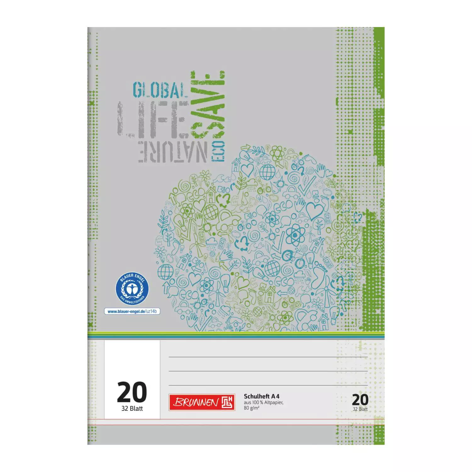 Brunnen Recycling Doppelheft A4, Lineatur 20