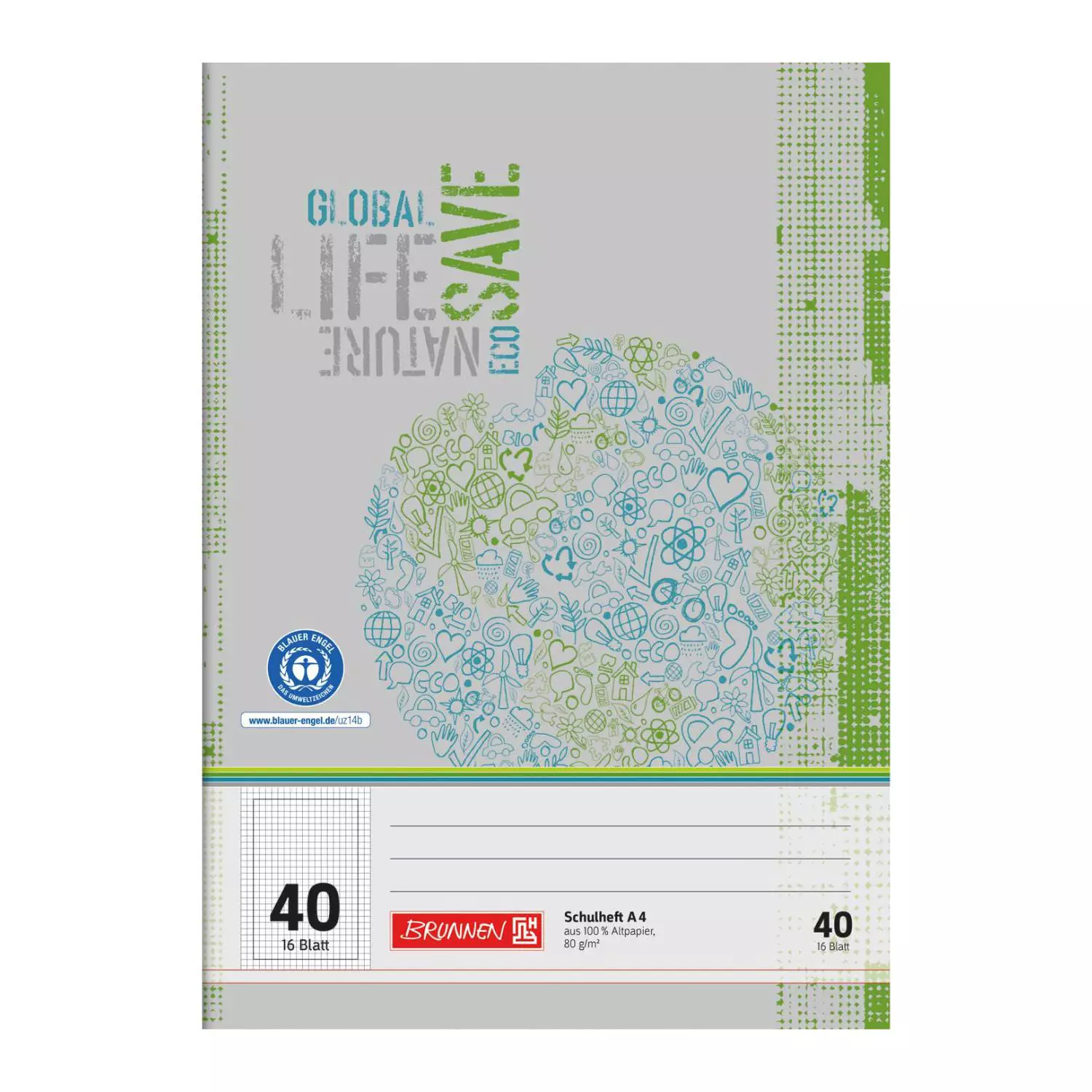 Brunnen Schulhefte Blauer Engel: Lineatur 40, A4