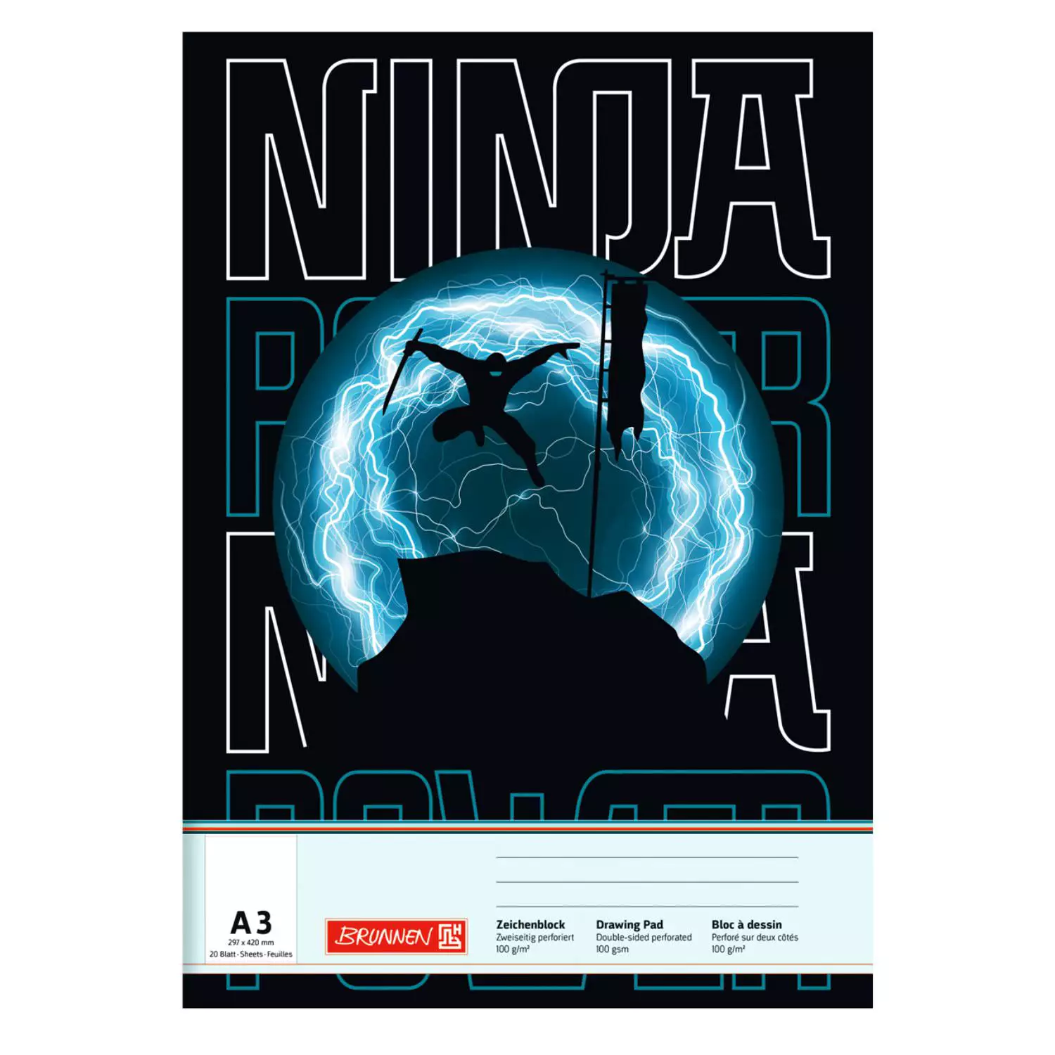 Brunnen Zeichenblock A3, 20 Blatt, Ninja Power